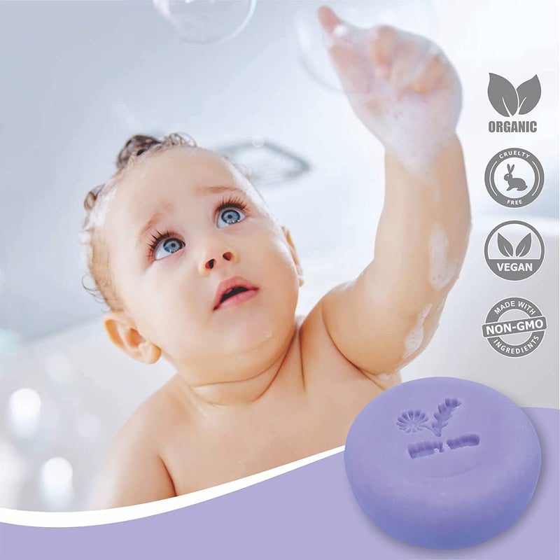 Relaxcation Baby Soap Bar with Lavender Essential Oils, Organic Chamomile Water and Moisturizing Shea Butter - Naturally Cold Process in USA - Gift For Newborns, Baby, Kids (3-pack) - Image 3